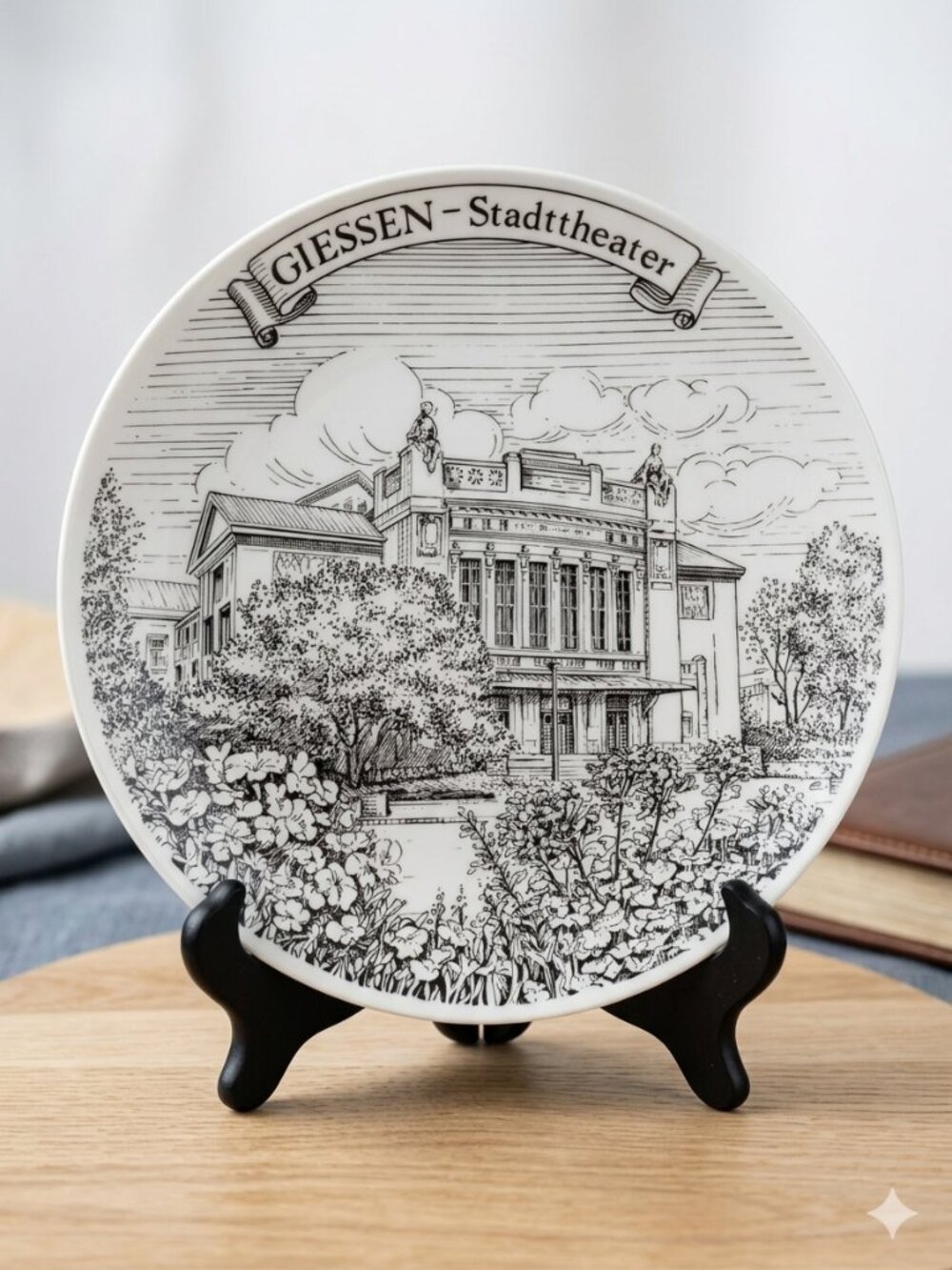 Vintage German Collector Plate Giessen Stadttheater Hand Decorated Porcelain 8"